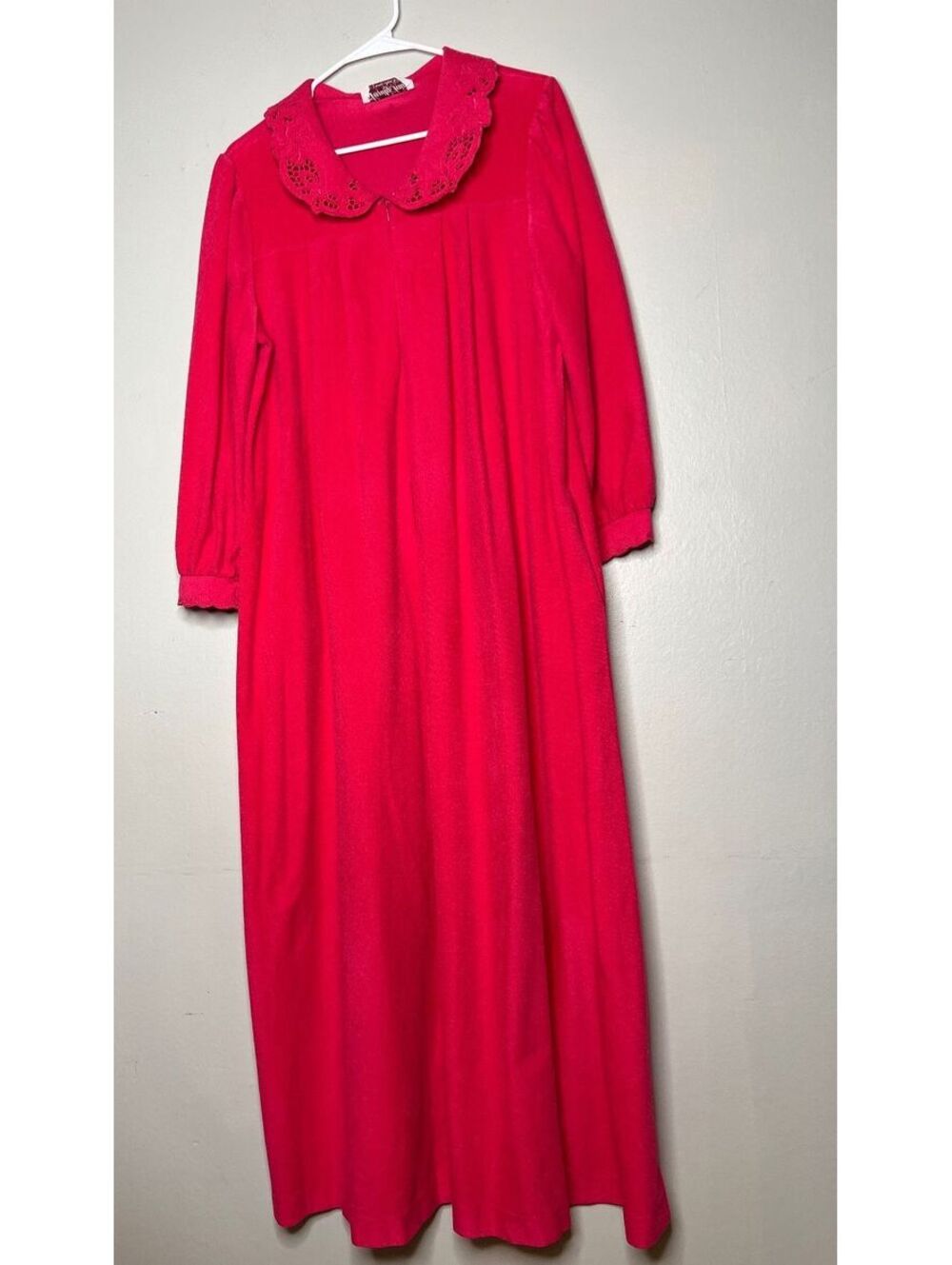 Vintage Vanity Fair Fuchsia Pink Long Sleeve Zipper Nightgown Size L